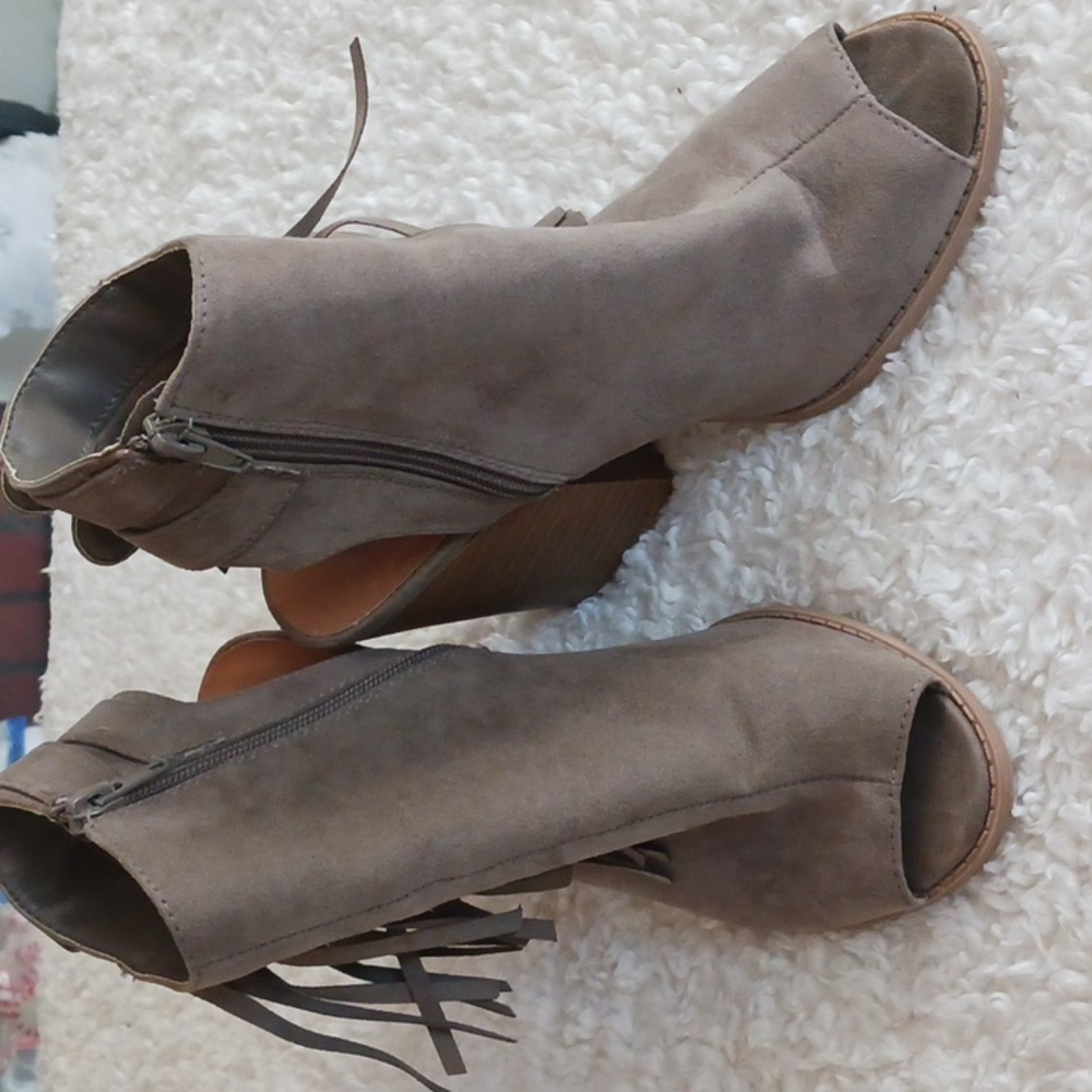 Fringe Open-Toe Booties - Picture 2 of 3